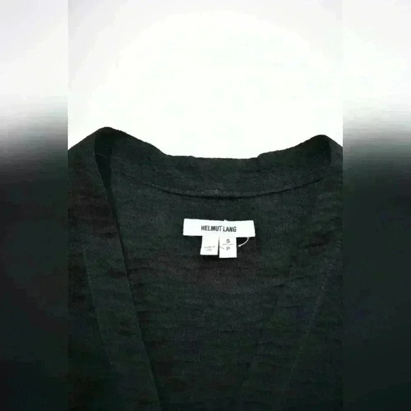 HELMUT LANG Black Sheer Crinkle Rolled 100% Silk Long Top Blouse Small 2/4  USA - Picture 4 of 8